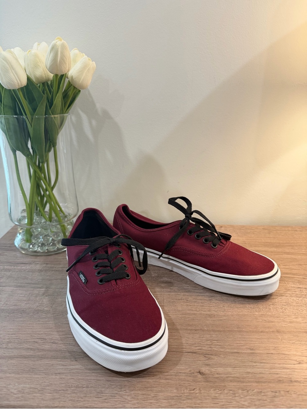 Vans Authentic Port Royal Red Burgundy/Black Canvas Low-Top Sneakers W 10 M 8.5